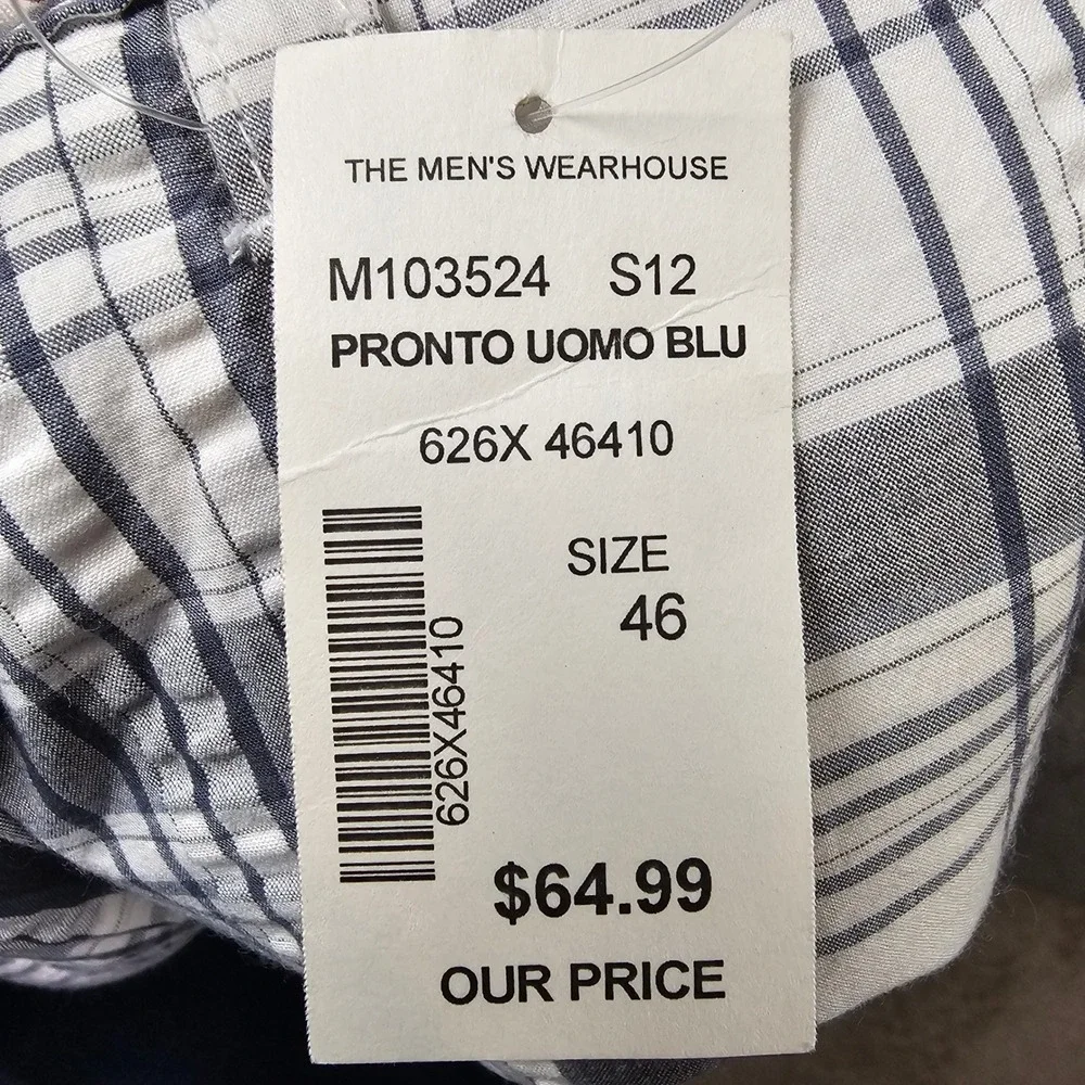 Pronto‎ Uomo Blue Mens Plaid Shorts Navy White Cotton Size 46 NEW